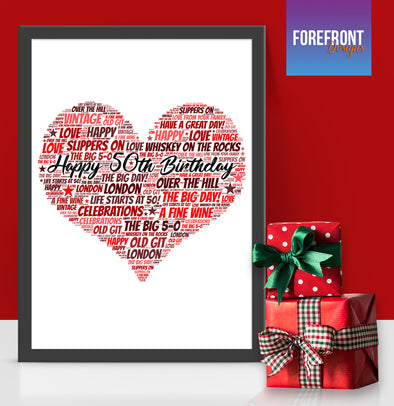 Personalised heart birthday word art print - Forefrontdesigns