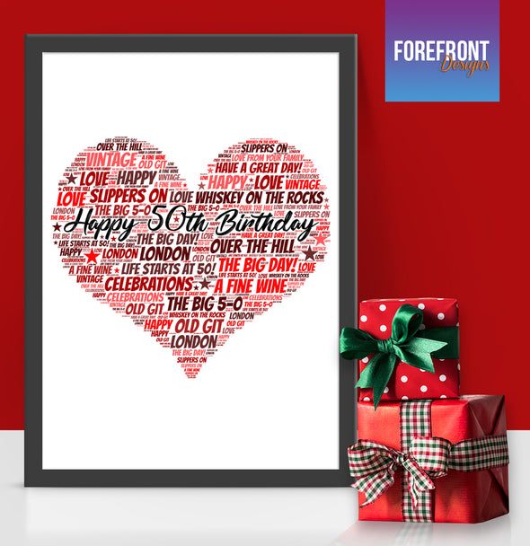 Personalised heart birthday word art print - Forefrontdesigns