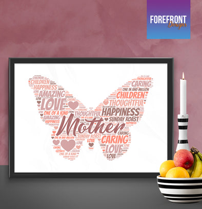 Personalised butterfly mother word art print - Forefrontdesigns