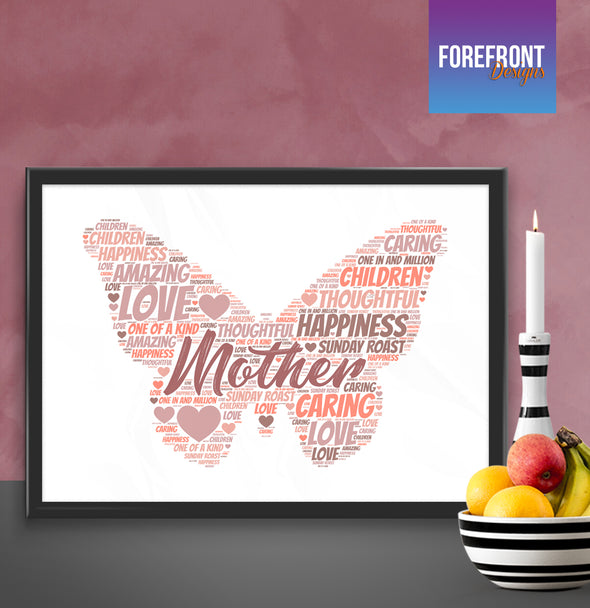 Personalised butterfly mother word art print - Forefrontdesigns