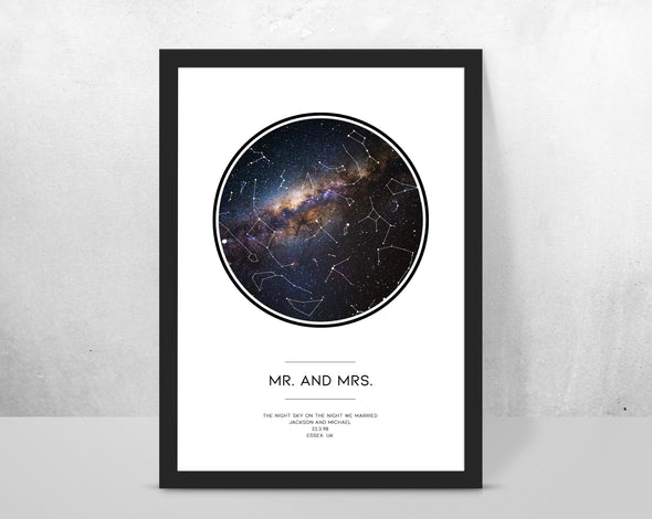 Personalised star map/sky constellation print - Mr and Mrs New couple - Forefrontdesigns
