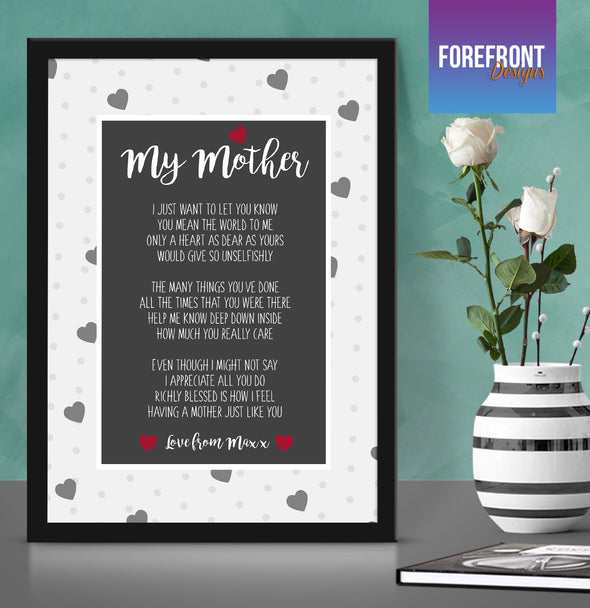 Personalised 'My Mum' Poem print - Ideal Mother's day gift/mum present - Forefrontdesigns