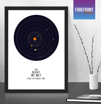 Personalised solar system planetary map print - The night we met - Forefrontdesigns