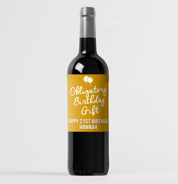 Personalised obligatory birthday spoof wine bottle label - Forefrontdesigns