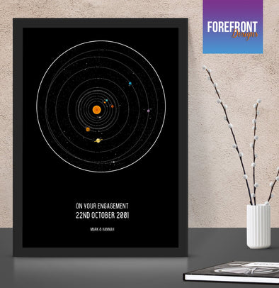 Personalised solar system planetary map print - On your engagement - Forefrontdesigns