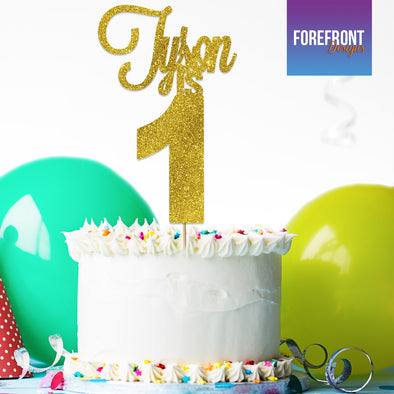 Personalised Birthday glitter cake topper - Any wording/age - Forefrontdesigns