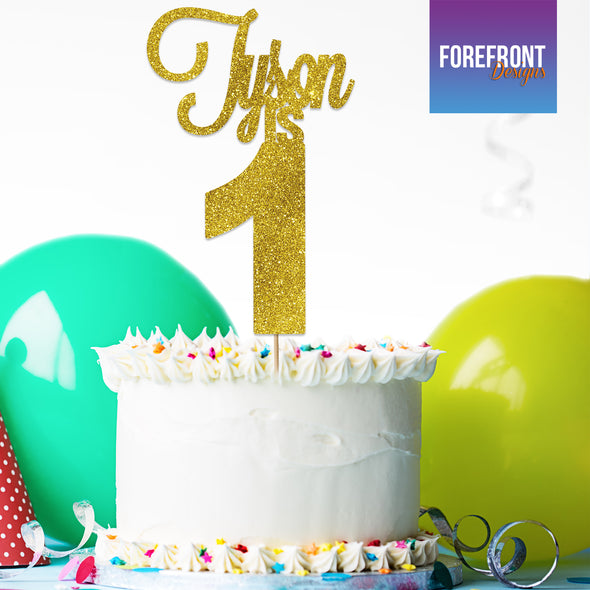 Personalised Birthday glitter cake topper - Any wording/age - Forefrontdesigns