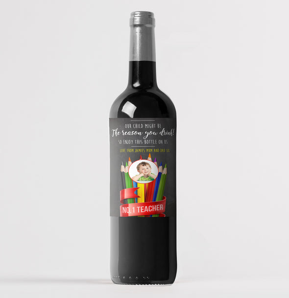 Personalised 'Our child might be the reason you drink' PHOTO funny/spoof wine bottle label - Forefrontdesigns