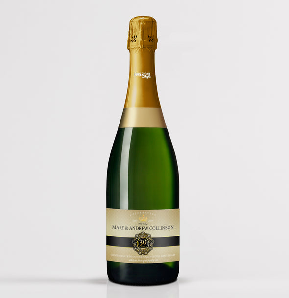 Personalised Pearl 30th Anniversary champagne bottle label - Forefrontdesigns