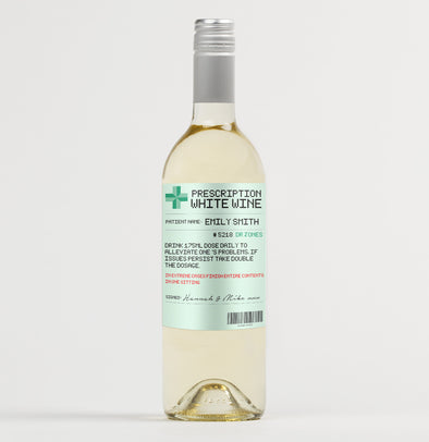 Personalised prescription white wine bottle label - Forefrontdesigns