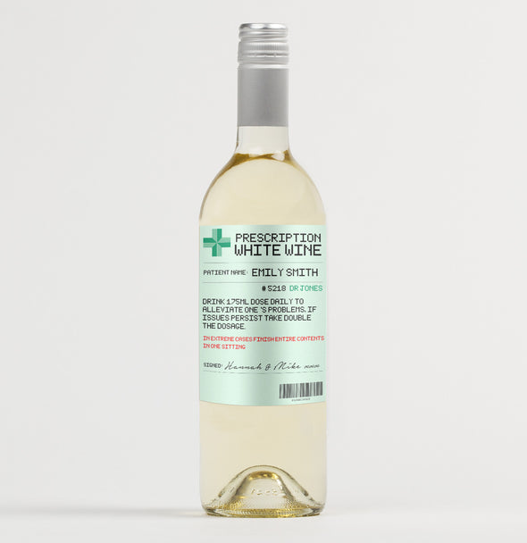 Personalised prescription white wine bottle label - Forefrontdesigns