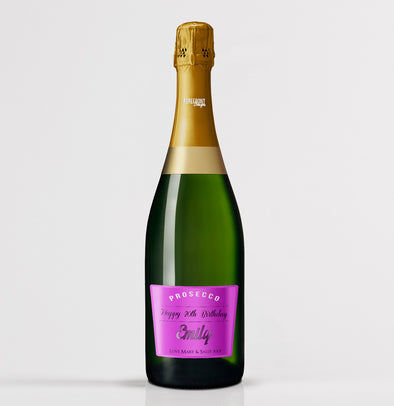 Personalised pink birthday prosecco bottle label - Forefrontdesigns