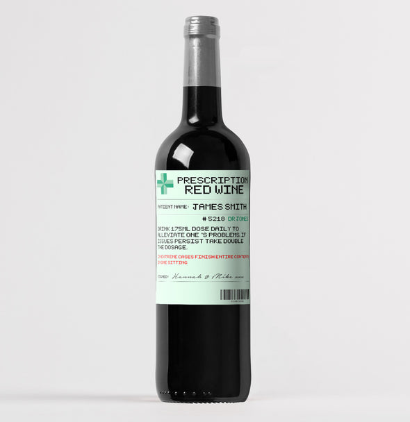 Personalised prescription red wine bottle label - Forefrontdesigns