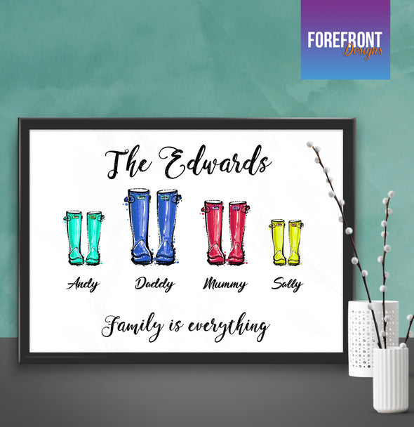 Personalised Family wellies illustration print - Forefrontdesigns