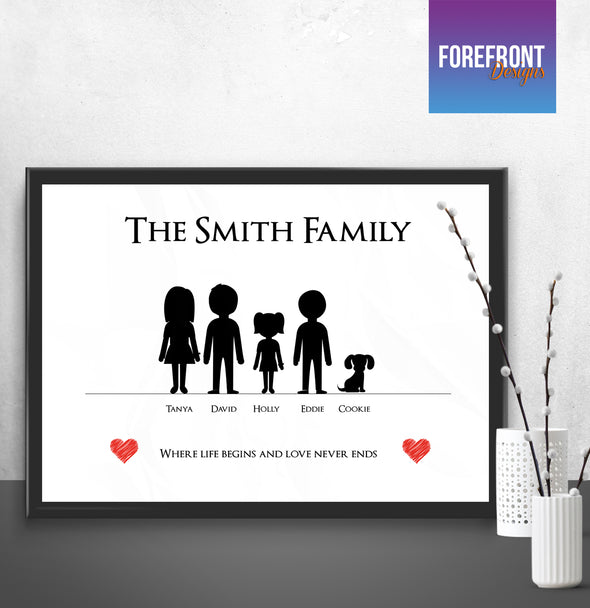 Personalised Family silhouette illustration print - Forefrontdesigns