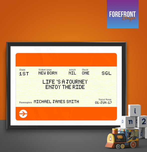 Personalised train ticket new born print - Forefrontdesigns