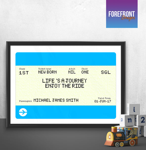 Personalised train ticket new born print - Forefrontdesigns