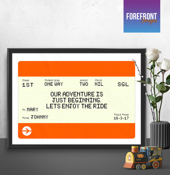 Personalised train ticket just married/anniversary print - Forefrontdesigns