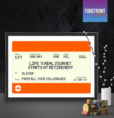 Personalised train ticket retirement print - Forefrontdesigns
