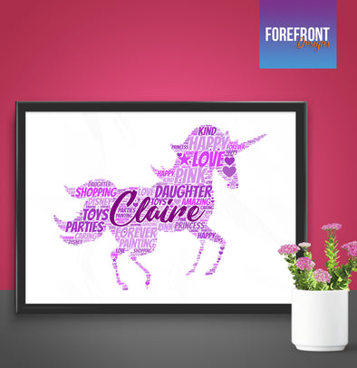 Personalised Unicorn word art print - Forefrontdesigns