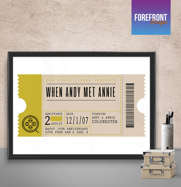 Personalised vintage cinema/movie ticket print - Forefrontdesigns