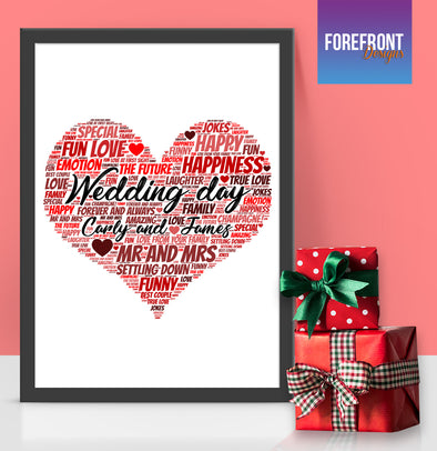 Personalised Heart wedding day word art print - Forefrontdesigns