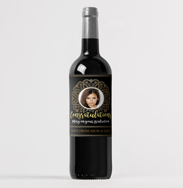 Personalised congratulations PHOTO wine bottle label - Forefrontdesigns