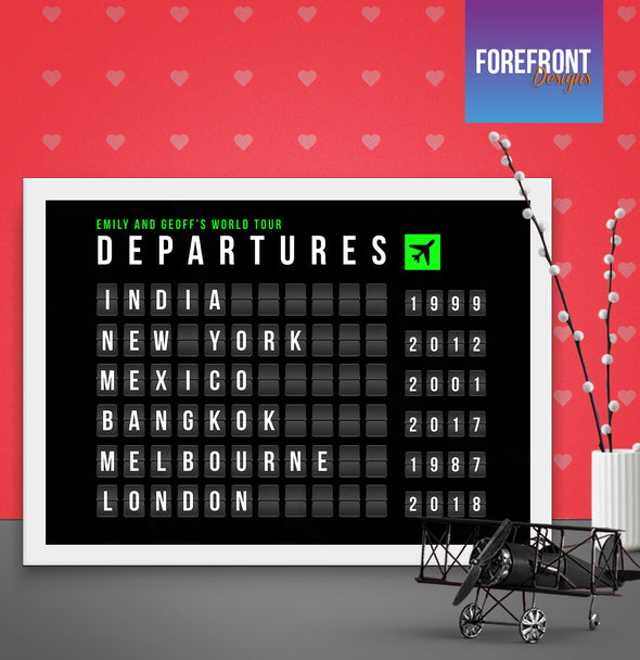 Personalised Flight departure board print - Forefrontdesigns